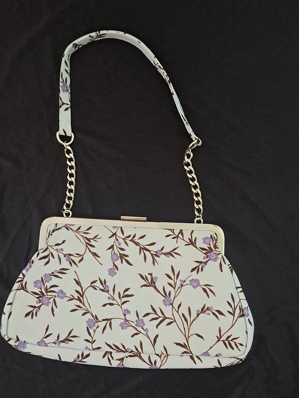 Guess Floral Frame-Top Shoulder Bag in Blue With Lavender Designs